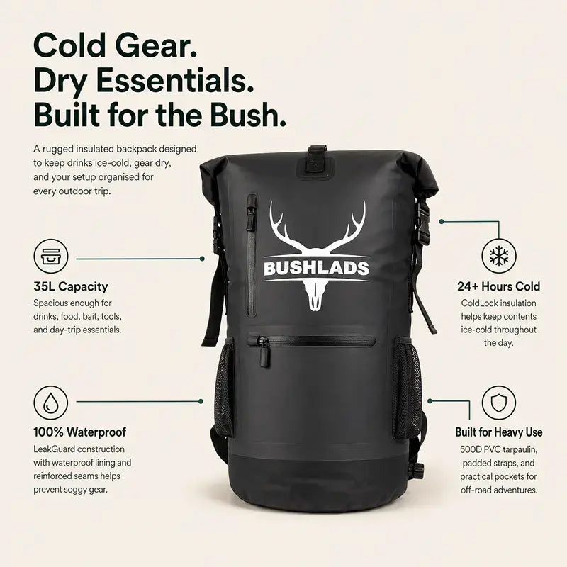 Cold gear, dry essentials, built for the bush — Bushlads 35L backpack
