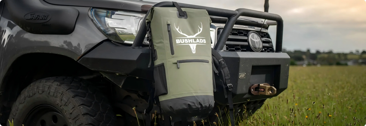 Bushlads insulated backpack mounted on a 4WD in the field